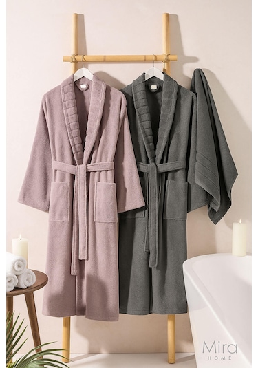 4 Parça Soft Elegance Banyo Aile Bornoz Seti %100 Pamuklu Antrasit