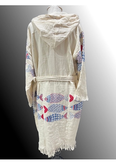 Kadın Müslin Bornoz %100 Pamuk Ekru