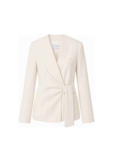 Thalure Kadın Ekru Kruvaze Bağcıklı Blazer