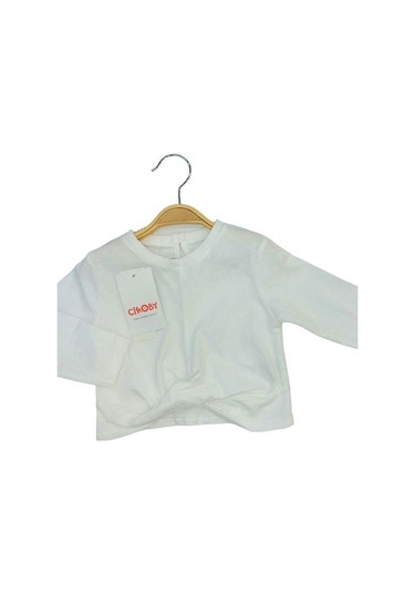 Kız Bebek Pamuklu İnce Uzun Kollu Crop Bluz-13564 Ekru