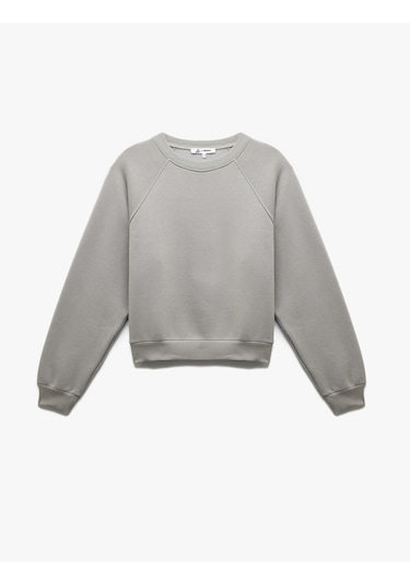 Koton Pamuklu Bisiklet Yaka Şardonlu Sweatshirt Gri 6wal10309ık Gri