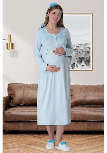 Mecit Pijama Mecit 6060 Bayan Mavi Sabahlık Gecelik Pijama Hamile Lohusa Set 001