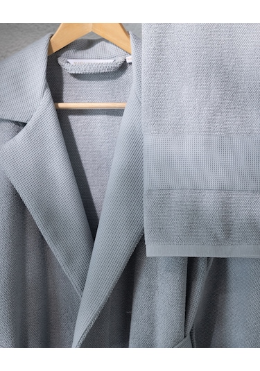 Madame Coco Carole Unisex %100 Pamuk Bornoz Set - Açık Gri - Lüks Koleksiyon Gri