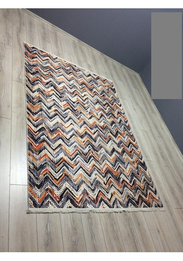 Retro Desenli Alt Kısmı Dokuma Kilim 200x290 Ebatlı+saçaklı