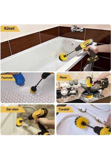 Pratik 3lü Matkap Ucu Banyo Küvet Duşakabin Araba Tekerliği Koltuk Yıkama Temizleme Fırçası