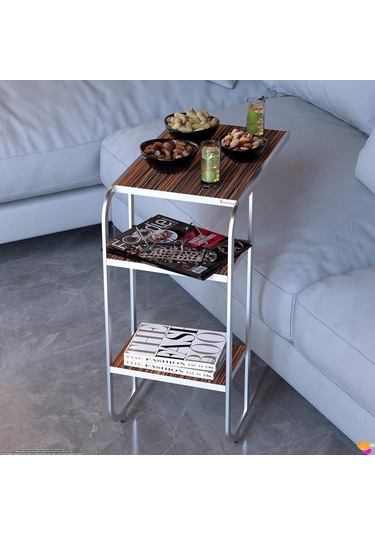 Modilayn C Yan Sehpa Dar Boy Tekerlekli Çalışma, Atıştırmalık, Yemek, Laptop Sehpası Abanoz Ahşap