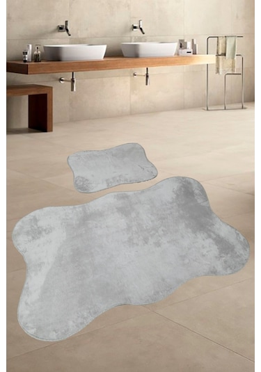 Anatolia Gri 2'li 80x140 + 50x70 Cm Büyük Ebat Banyo Paspası Seti Gri