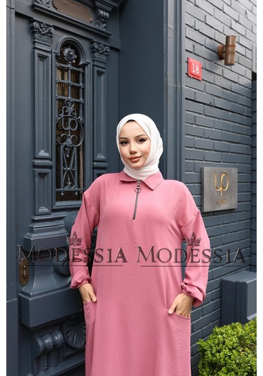 Kadın Pembe Aerobin Uzun Önü Yarım Fermuarlı İkili Takım T1221 Pembe