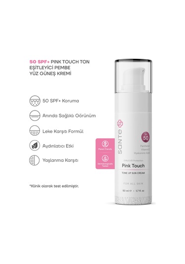 Sante Plus Pink Touch Ton Eşitleyici Pembe Yüz Güneş Kremi SPF50+ 50 ML