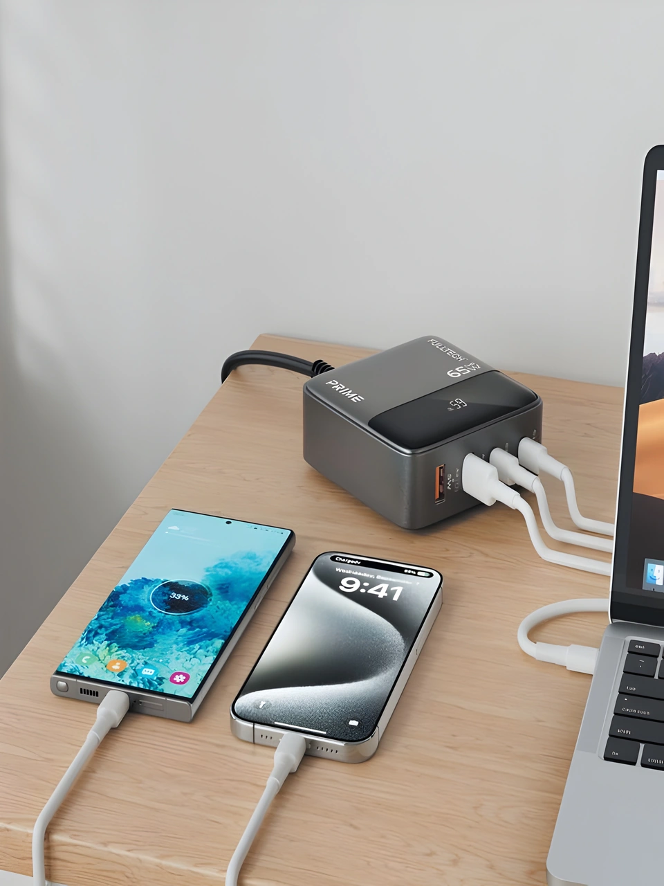 65w Gan 3a 4 Portlu 1,5 Metre Uzatma Kablolu Usb + Type-c Çoklayıcı Masaüstü Şarj Cihazı 1.5 M