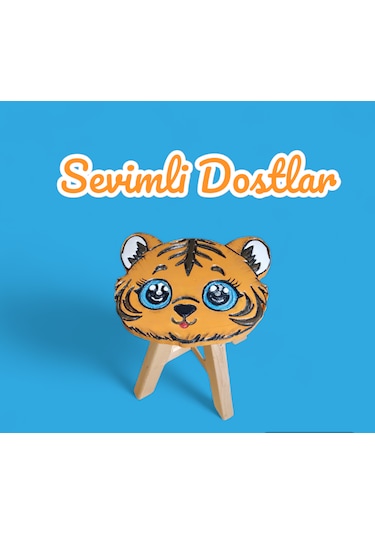 Minik  Aslan El Yapımı Ahşap Çocuk Taburesi