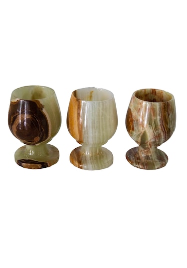 Oniks Doğal Taş Likör Bardağı - Dekoratif Kahve Yanı Bardağı - 2,