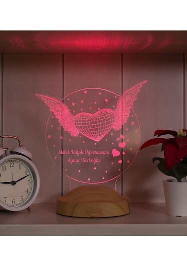 Öğretmenler Günü Hediyesi, Öğretmen Hediyesi Kanatlı Kalp Kişiye Özel Led Lamba