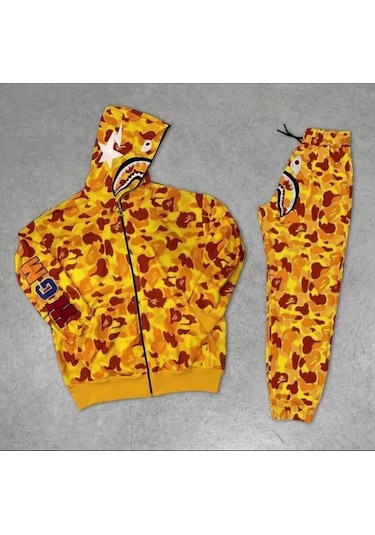 Tarzyeri Unisex Pubg Bape X Shark Eşofman Takımı - Sarı 001