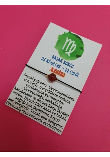 Gümüştel El Sanatları Sertifikalı Başak Burcu Akik Doğal Taş Ip Burç Bilekliği Çok Renkli