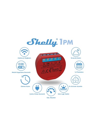 Shelly 1Pm - Akıllı Wi-Fi Röle Anahtar 16A