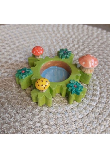 Uretti - Pınar 2572 2721 El Yapımı Mantar Motifli Sevimli Minyatür Mumluk Yeşil