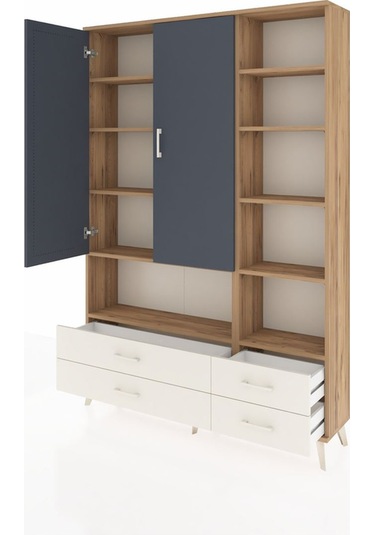 Arges Dolap 10 Raflı 4 Çekmeceli 2 Kapaklı 132x30x195 Çam-ant... Çam