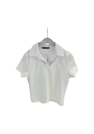 Tkm01 Yaka Detaylı Kısa Kollu Panyolonlu Takım Beyaz