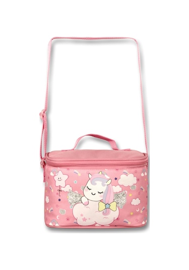 Cennec Sevimli Unicorn Kız Çocuk Pembe Isı Yalıtımlı Beslenme Çantası Ve Kalemlik Seti