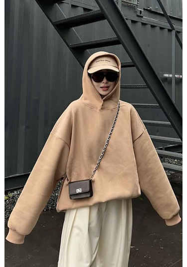 Be Happy Baskılı Kapüşönlü Sweatshirt Gri