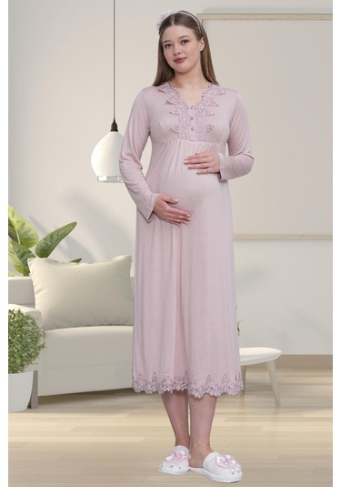 Mecit 1518 Gül Kurusu Sabahlıklı Lohusa Gecelik Takım