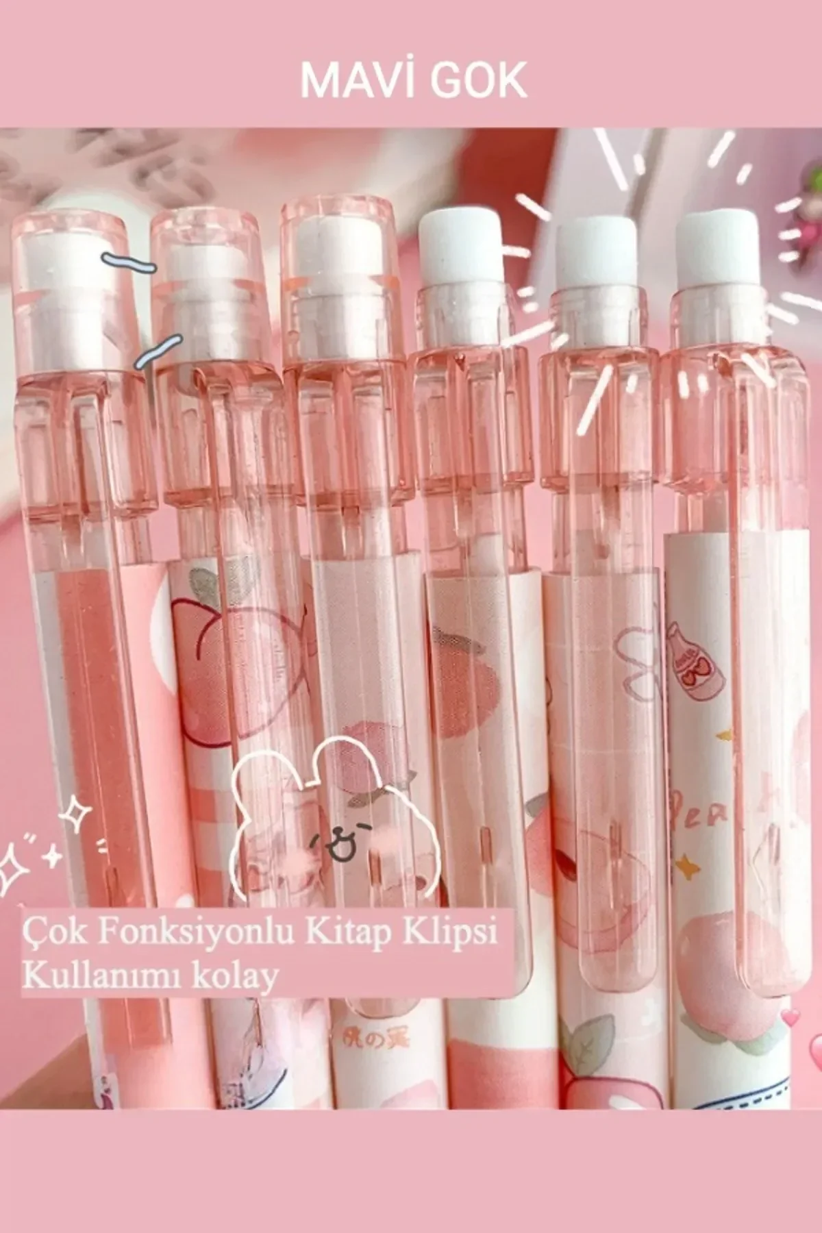 Kawai Şeftali Uçlu Kalem 2b 0,7mm 4 Adet Uçlu Kalem+1 Kutu Uç Şeftali - Pembe