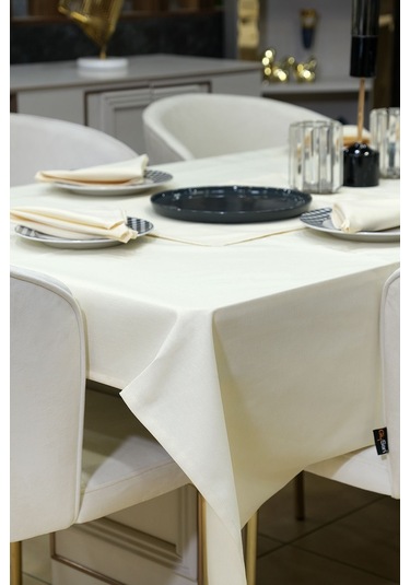 Dream 8 Parça Masa Örtüsü Seti Çeyiz Seti Salon Masa Örtüsü, Runner, 6'lı Peçete Bej