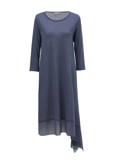 Peraluna Bol İnce Yazlık Şifonlu Kadın Triko Elbise Gri - Mavi
