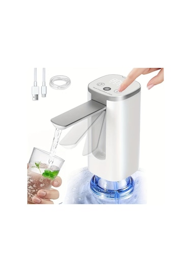 Honeybeeshop 5 Galonluk Taşınabilir Elektrikli Su Pompası Dijital Ekran Usb Şarj Katlanır Musluk Beyaz