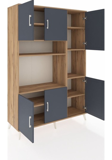 Hyperion Dolap 9 Raflı 6 Kapaklı 132x44x195 Çam-antrasit/çam Çam