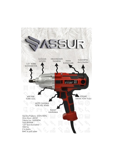 Assur ASR100 450W Elektrikli Somun Sıkma Kırmızı