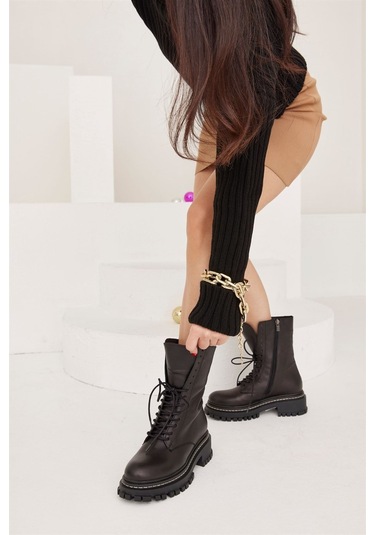 Isla Siyah Hakiki Deri Kadın Bot-siyah Siyah