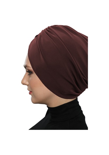 Büzme Çift Taraflı Kahverengi Hazır Türban Tesettür Havuz Bonesi Kahverengi