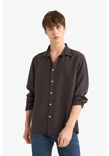 Defacto Regular Fit Gömlek Yaka Twill Uzun Kollu Gömlek G0406ax25aubn339 Kahve