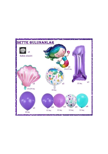 1 Yaş Deniz Kızı Temalı Doğum Günü Parti Kutlama Seti Konsept 2