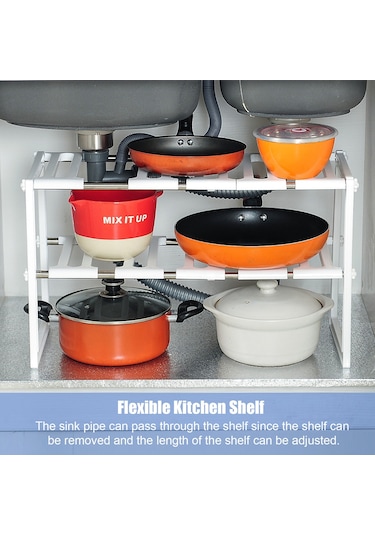 Katlı Genişletilebilir Dolap Rafı Lavabo Altı Geri Çekilebilir Mutfak Rafı Mutfak