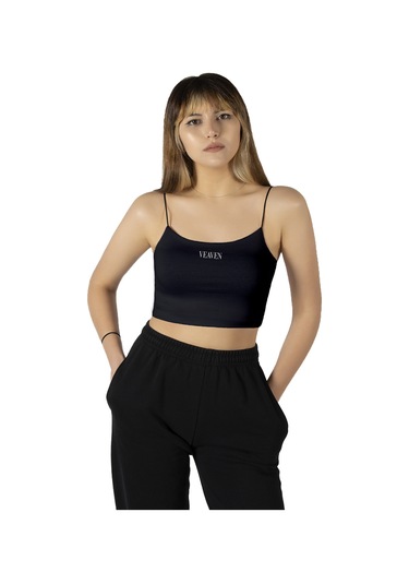 Terapi Men Siyah Ip Askılı Pamuklu Örme Kısa Crop Atlet Siyah