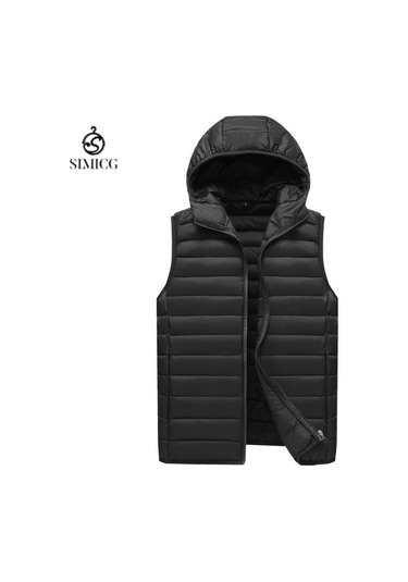 Erkek Pamuklu Yelek, Dış Giyim, Erkek Sonbahar Ve Kış Yeleği, Kolsuz Pamuklu Ceket. Siyah