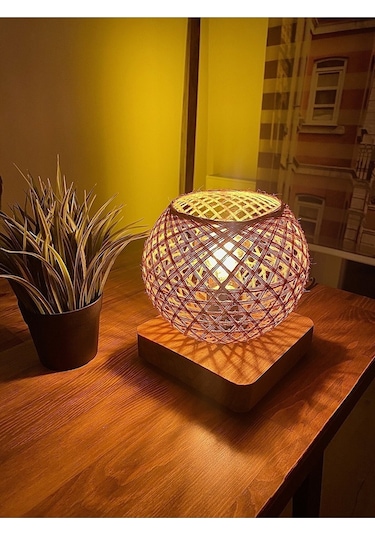 MenalART Ağaç Tasarım Ağaç jüt Hasır Başlık Abajur Lambader Kahverengi