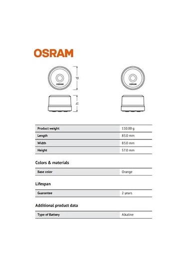 Osram Ledli İkaz Lambası Mıknatıslı-pilli Sarı-sarı 9 Ledli 83 57 Mm