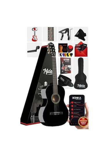 Midex Cg-270bk Siyah Klasik Gitar 4/4 Yetişkin Boy Sap Ayarlı Full Set