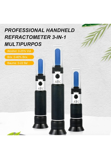 Springsun Jy009 El Tipi Refraktometre - 0-22 Bé, 0-25%alkol, 0-40 Brix 3'ü Bir Arada Şarap Ölçüm Aleti Alüminyum, Siyah