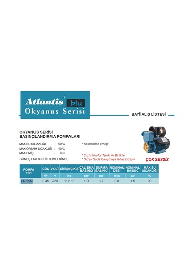 Atlantis En 25m 0.45hp 220v Güneş Enerjisi Basınç Arttırıcı Pomp