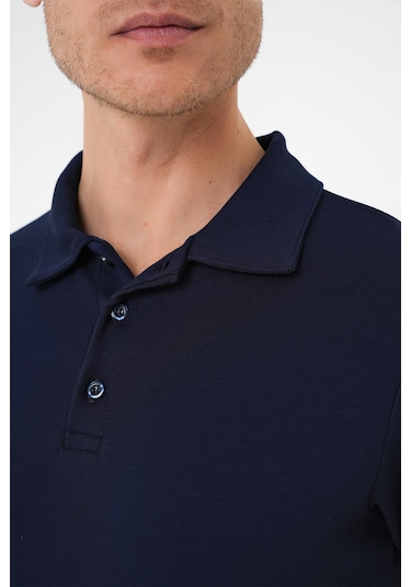 Comfort Fit Polo Yaka Esnek Pamuk Casual Lacivert Tişört Ts 886 Lacivert