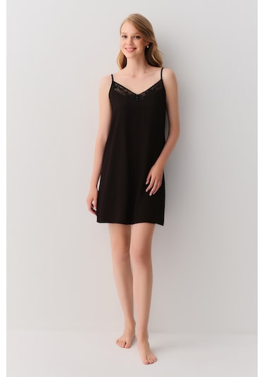Suwen Amour Kısa Gecelik Sh26101613012 Siyah