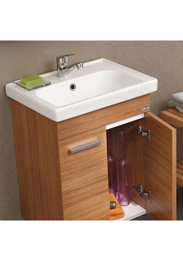 Orka Enez 65 Cm Mdf Teak Banyo Dolabı Alt Modül Ve Lavabo