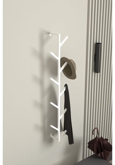 Aju 9 Kollu Antre Hol Metal Askılık - Çanta Şal Mont Havlu Bornoz Çok Amaçlı Fidan Askılığı - Beyaz Beyaz