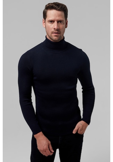 Twn Slim Fit Lacivert Rib Örgü Kazak 5ec0606317641 101