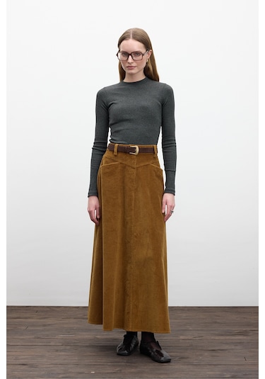 Fitilli Kadife Uzun Etek Kiremit Kiremit